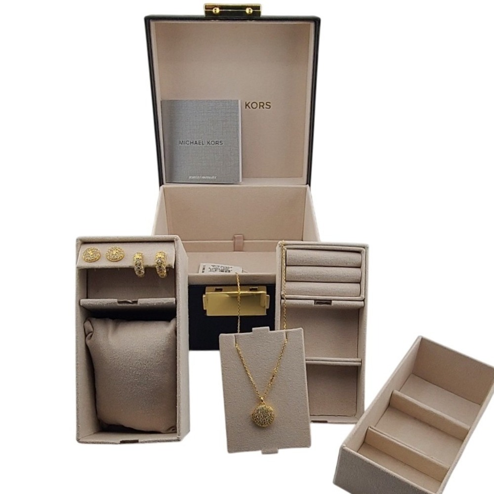 Michael Kors 14K Gold Plated Sterling Silver Locket & Earring Jewelry Box Set
